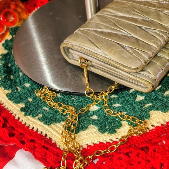 Miu Miu Olive Leather Clutch with Gold Chain - Picture 3 of 5